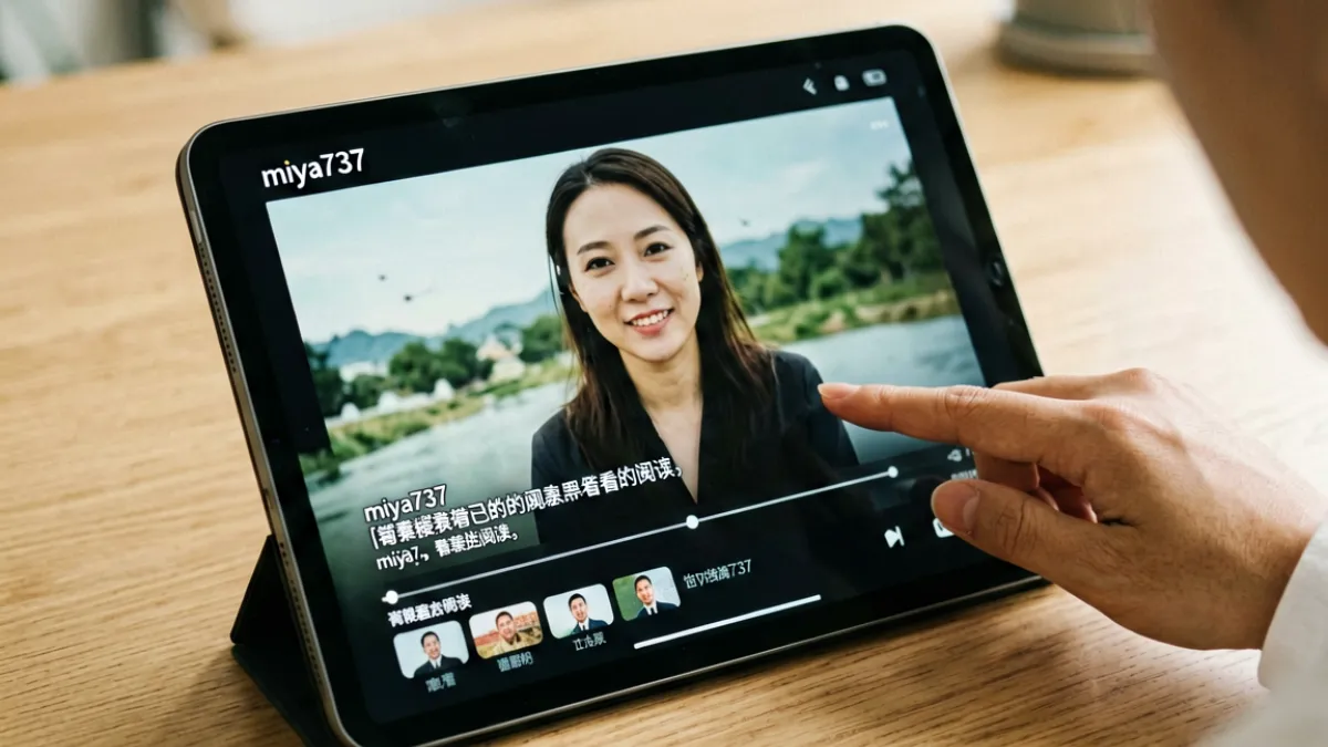 平板横屏展示miya737在线观看播放界面并对比字幕清晰度的居家观看场景